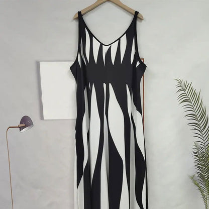 👗Robe Imprimée à Col en V et à Bretelles Spaghetti pour Femmes