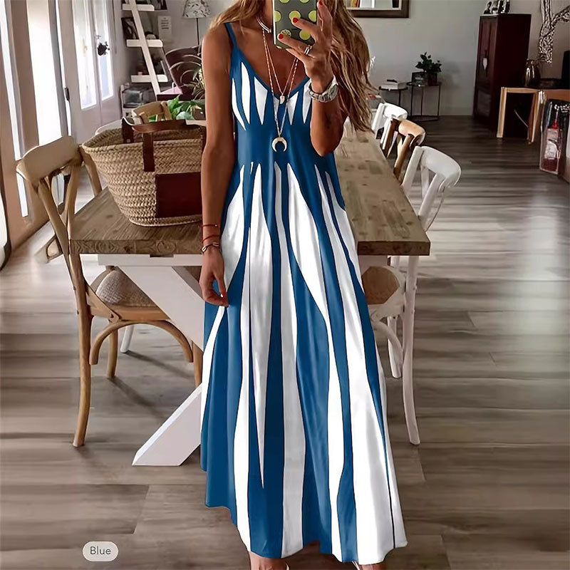 👗Robe Imprimée à Col en V et à Bretelles Spaghetti pour Femmes