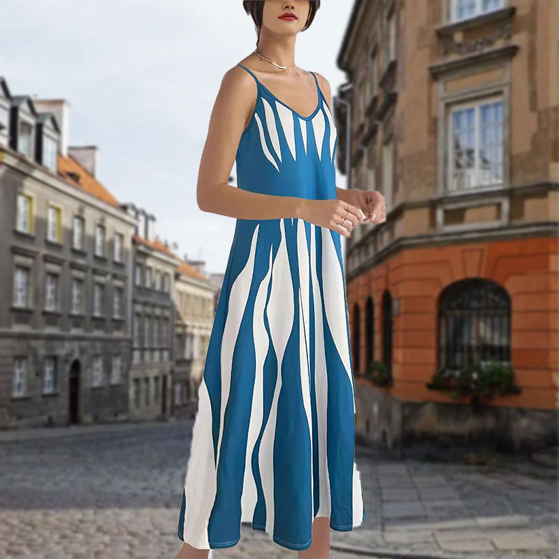 👗Robe Imprimée à Col en V et à Bretelles Spaghetti pour Femmes