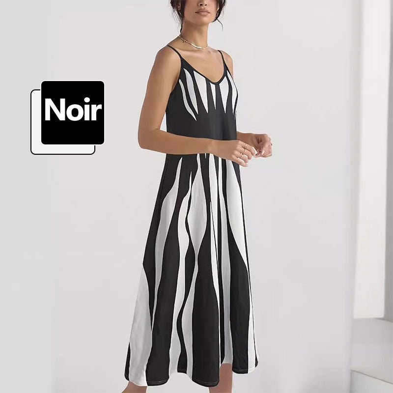 👗Robe Imprimée à Col en V et à Bretelles Spaghetti pour Femmes