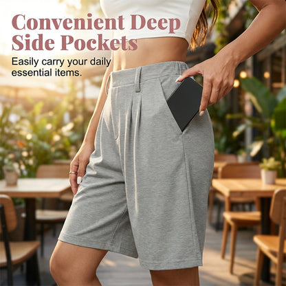 Short plissé décontracté à taille haute pour femme
