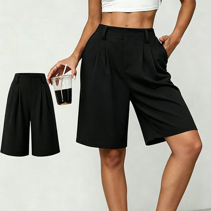 Short plissé décontracté à taille haute pour femme