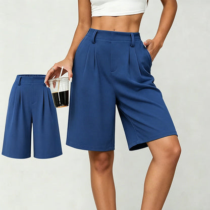 Short plissé décontracté à taille haute pour femme
