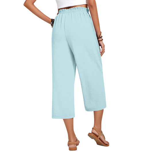 Pantalon capri large en coton et lin pour femme