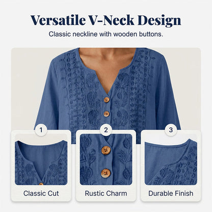 Robe en lin à col en V brodée pour femme