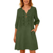 Robe en lin à col en V brodée pour femme