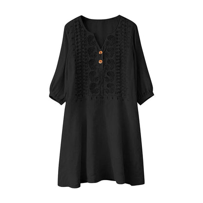Robe en lin à col en V brodée pour femme