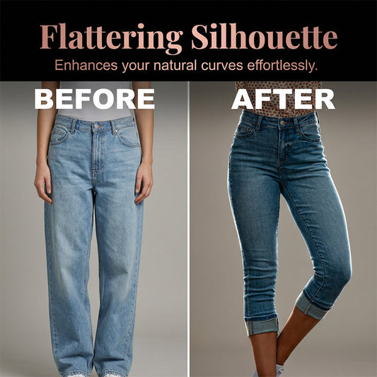 Jean capri décontracté à taille haute et extensible pour femme+
