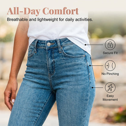 Jean capri décontracté à taille haute et extensible pour femme+