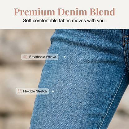Jean capri décontracté à taille haute et extensible pour femme+