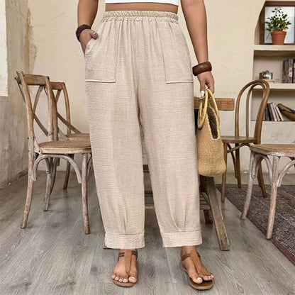 👖 50% DE RÉDUCTION ✨ Pantalon femme casual à chevilles retroussées – Coupe ample & ceinture élastique – Couleurs unies, parfait pour un look décontracté ou chic – confortable et intemporel 🍂🌸