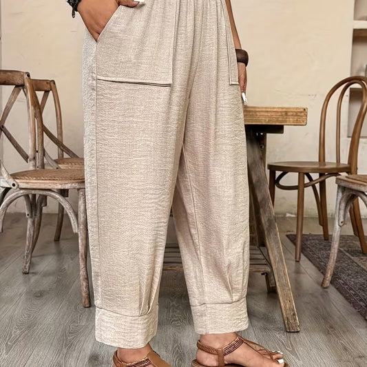 👖 50% DE RÉDUCTION ✨ Pantalon femme casual à chevilles retroussées – Coupe ample & ceinture élastique – Couleurs unies, parfait pour un look décontracté ou chic – confortable et intemporel 🍂🌸