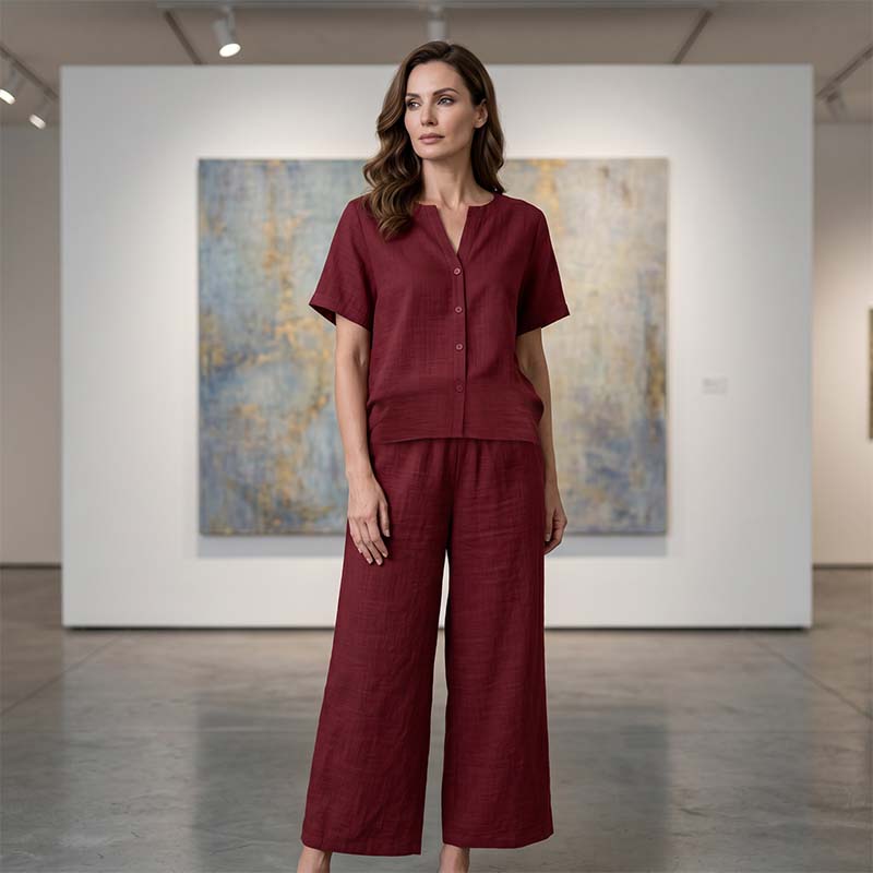 Haut à manches courtes + pantalon large, ensemble deux pièces, confortable