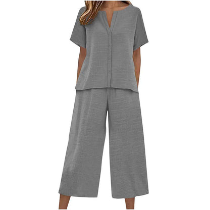 Haut à manches courtes + pantalon large, ensemble deux pièces, confortable