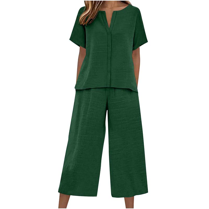 Haut à manches courtes + pantalon large, ensemble deux pièces, confortable