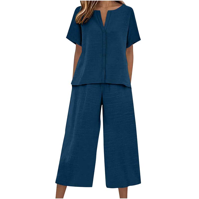 Haut à manches courtes + pantalon large, ensemble deux pièces, confortable