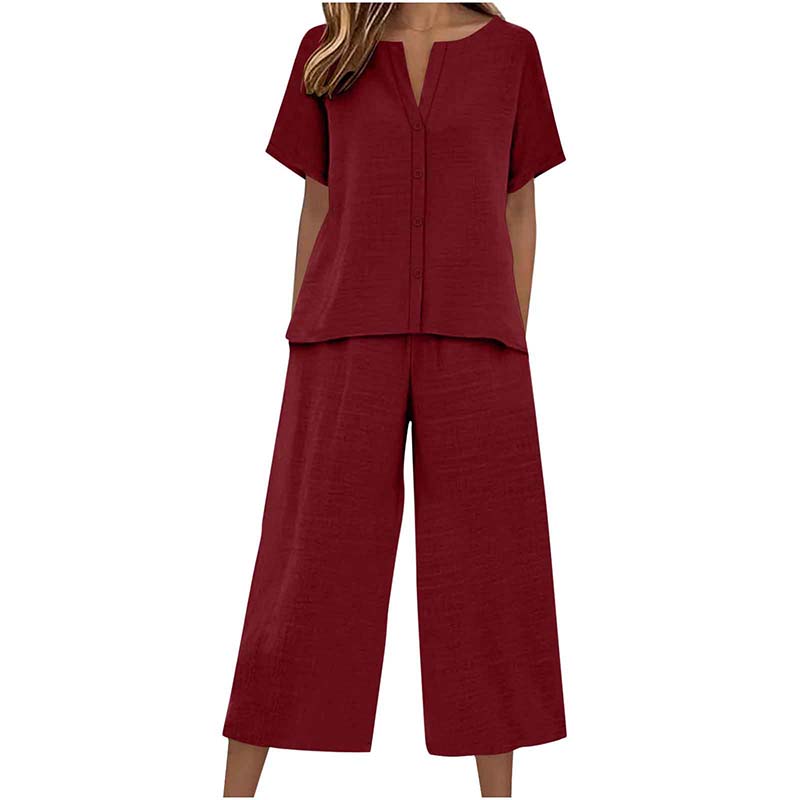 Haut à manches courtes + pantalon large, ensemble deux pièces, confortable