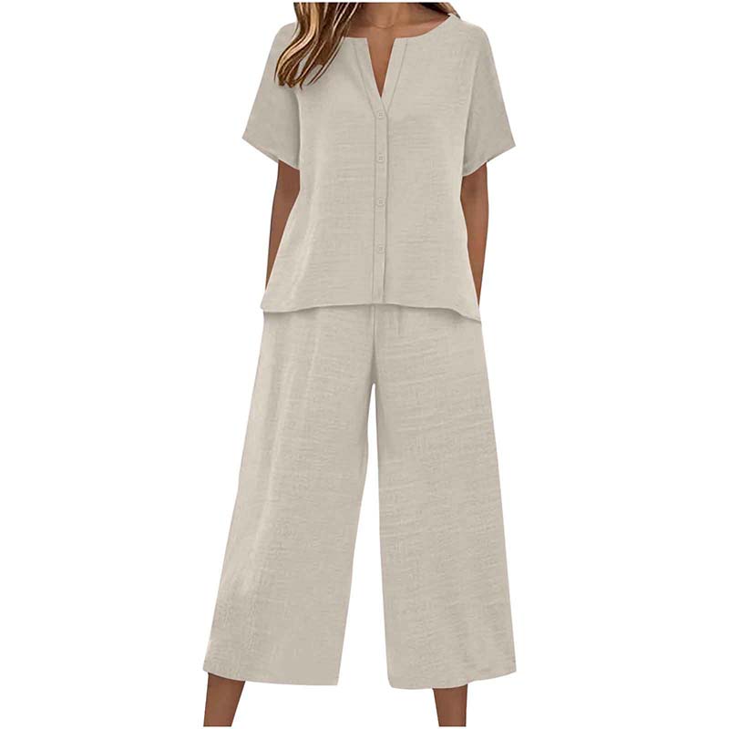Haut à manches courtes + pantalon large, ensemble deux pièces, confortable