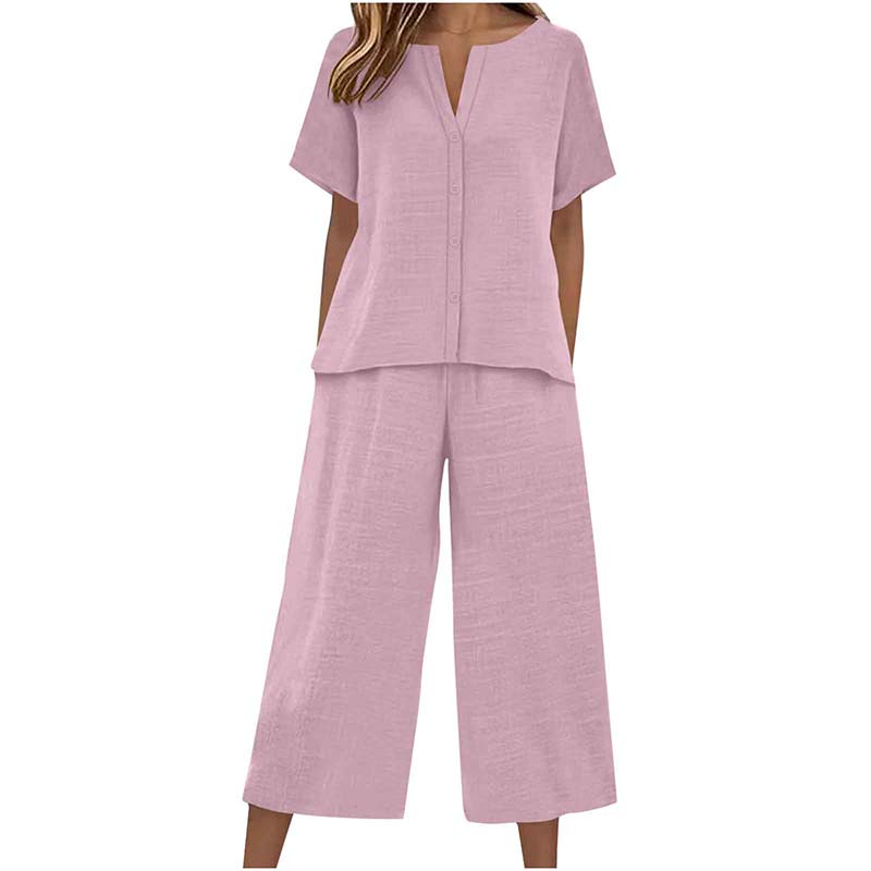 Haut à manches courtes + pantalon large, ensemble deux pièces, confortable