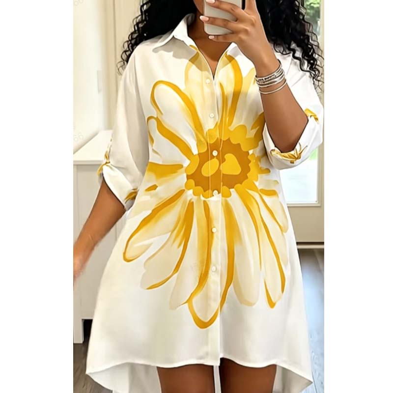 Robe chemise à boutons à imprimé floral pour femme