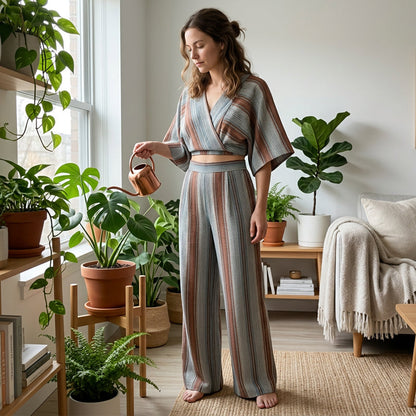👚 LIMITED-TIME 50% OFF! ✨ Striped Crop Top & Wide-Leg Pants Set – Flowy, Breathable, Resort Style 🏖️