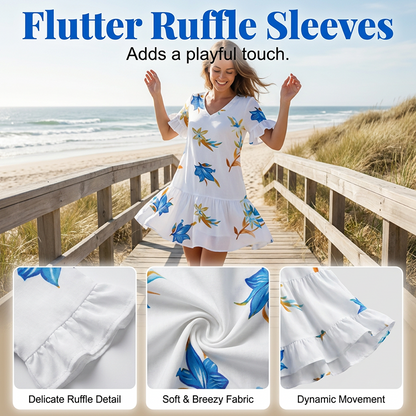 Robe élégante à volants imprimés pour femme, avec poches