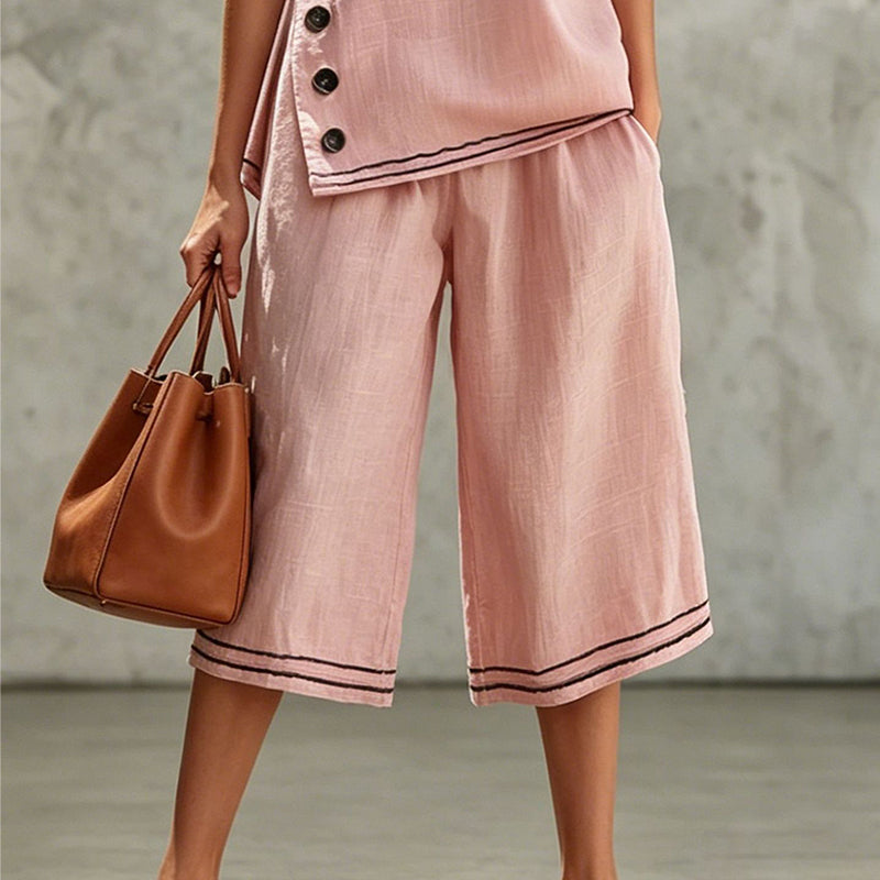 Ensemble composé d'un haut sans manches et d'un short à jambes larges pour femme