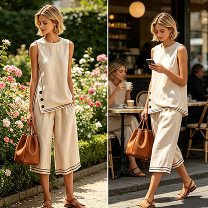 Ensemble composé d'un haut sans manches et d'un short à jambes larges pour femme