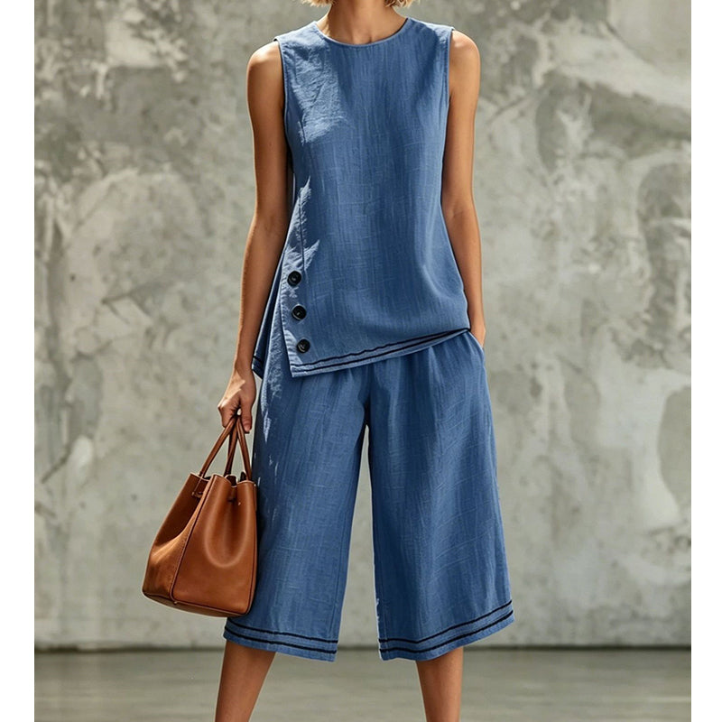 Ensemble composé d'un haut sans manches et d'un short à jambes larges pour femme