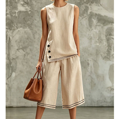 Ensemble composé d'un haut sans manches et d'un short à jambes larges pour femme