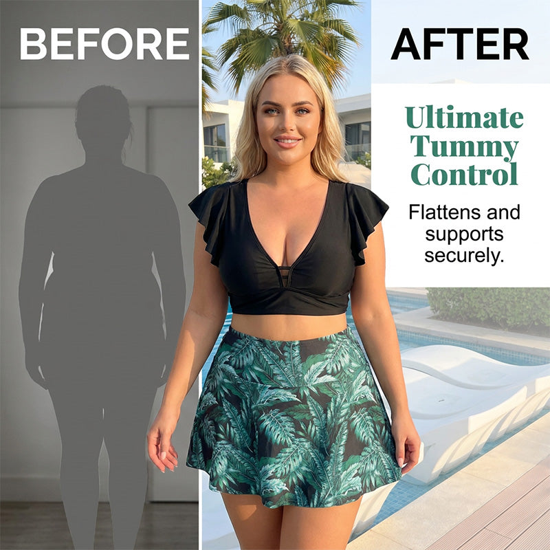 Women's Tropical Print Two-Piece Skirted Swimsuit