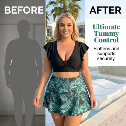 Women's Tropical Print Two-Piece Skirted Swimsuit
