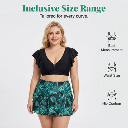 Women's Tropical Print Two-Piece Skirted Swimsuit