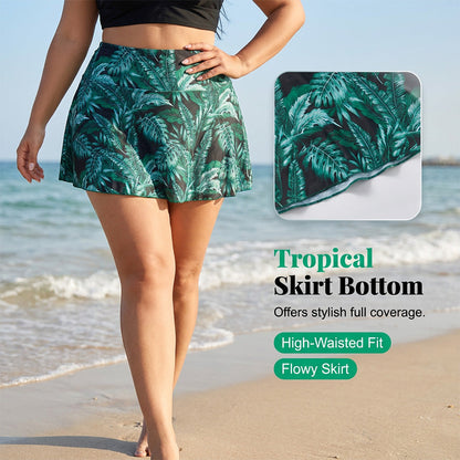 Women's Tropical Print Two-Piece Skirted Swimsuit