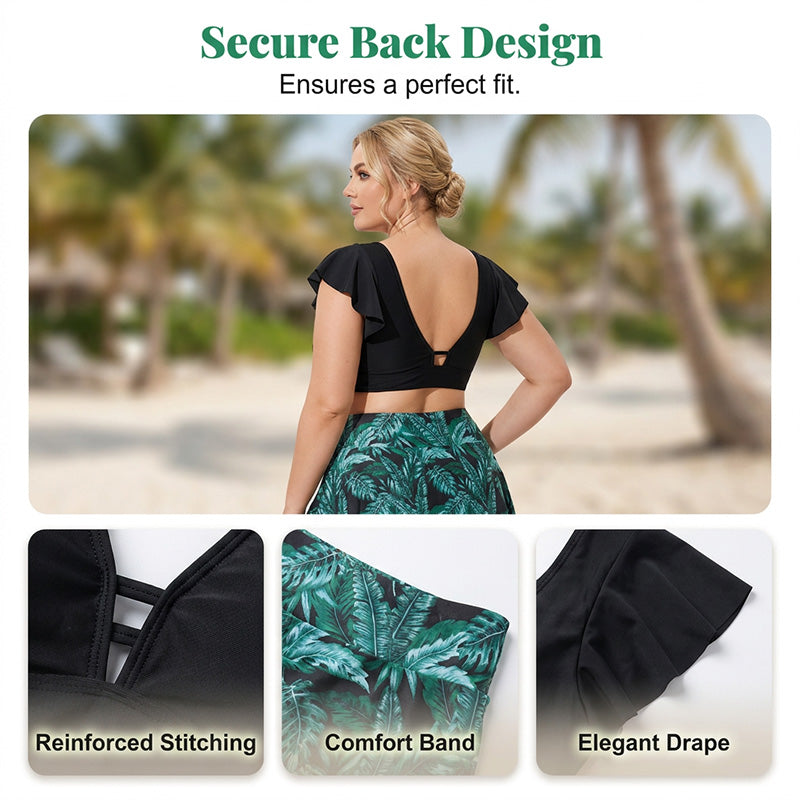 Women's Tropical Print Two-Piece Skirted Swimsuit