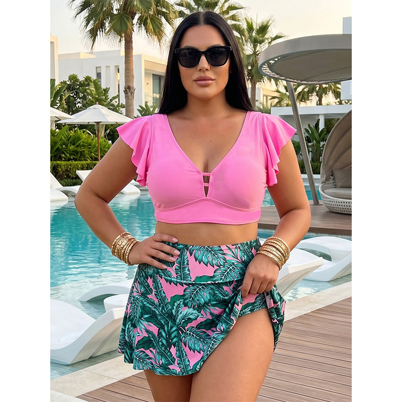 Women's Tropical Print Two-Piece Skirted Swimsuit