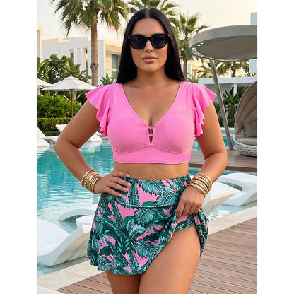 Women's Tropical Print Two-Piece Skirted Swimsuit