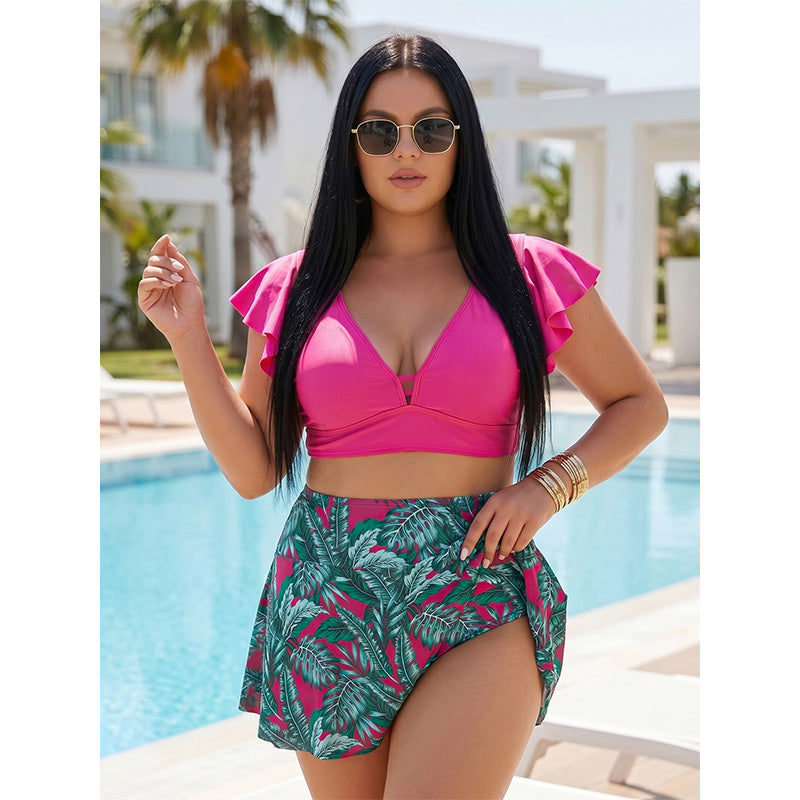 Women's Tropical Print Two-Piece Skirted Swimsuit