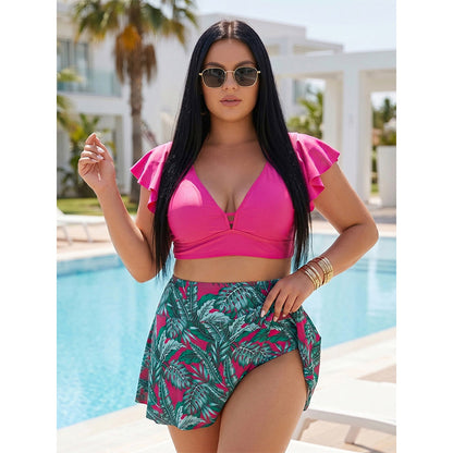 Women's Tropical Print Two-Piece Skirted Swimsuit