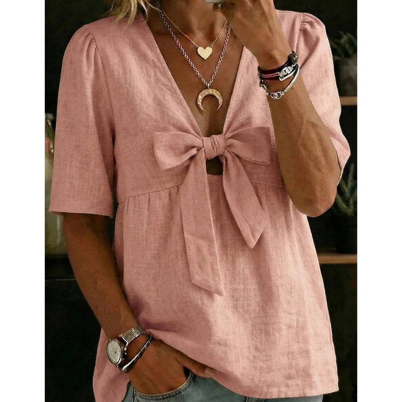 👕🎀 Haut à col en V pour femme avec nœud