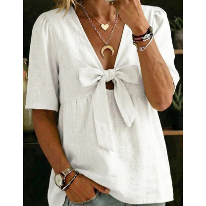 👕🎀 Haut à col en V pour femme avec nœud
