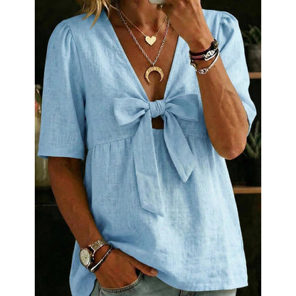 👕🎀 Haut à col en V pour femme avec nœud