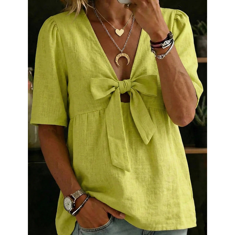 👕🎀 Haut à col en V pour femme avec nœud