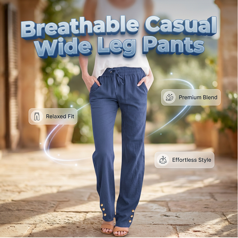 Women's Cotton Linen Loose Drawstring Wide Leg Pants
