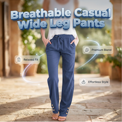 Women's Cotton Linen Loose Drawstring Wide Leg Pants