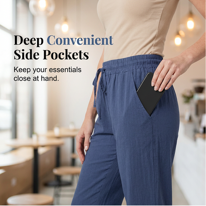 Women's Cotton Linen Loose Drawstring Wide Leg Pants