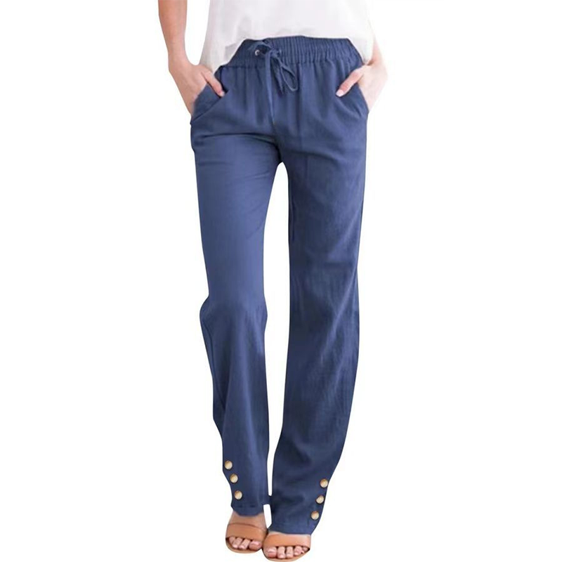 Women's Cotton Linen Loose Drawstring Wide Leg Pants