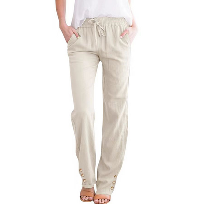 Women's Cotton Linen Loose Drawstring Wide Leg Pants