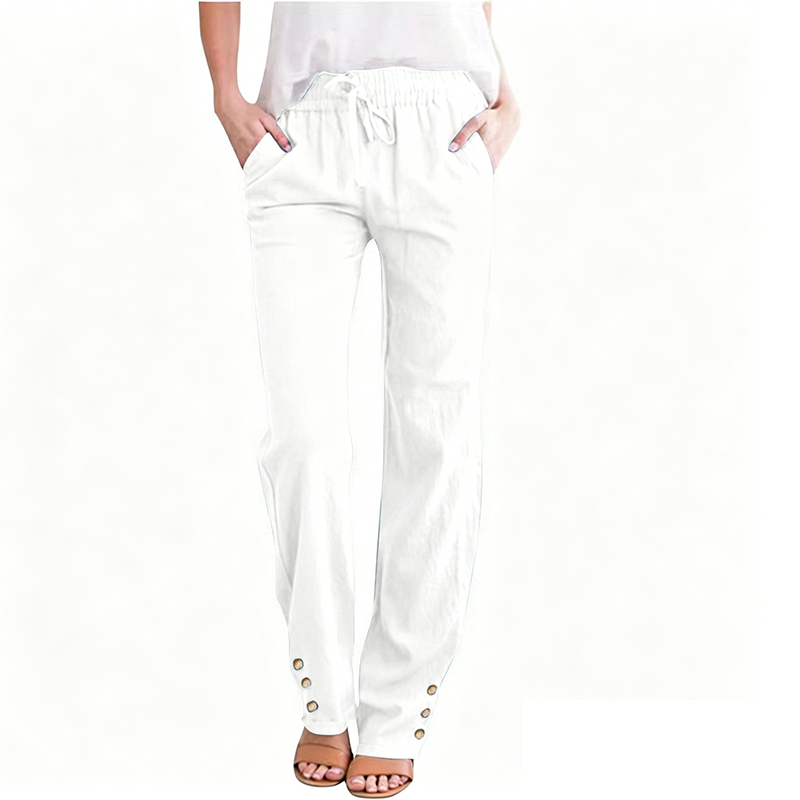Women's Cotton Linen Loose Drawstring Wide Leg Pants