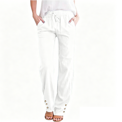 Women's Cotton Linen Loose Drawstring Wide Leg Pants